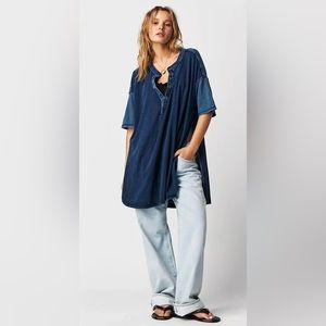 Free People We The Free On The Flip Side Oversized Henley Tunic Tee NWOT